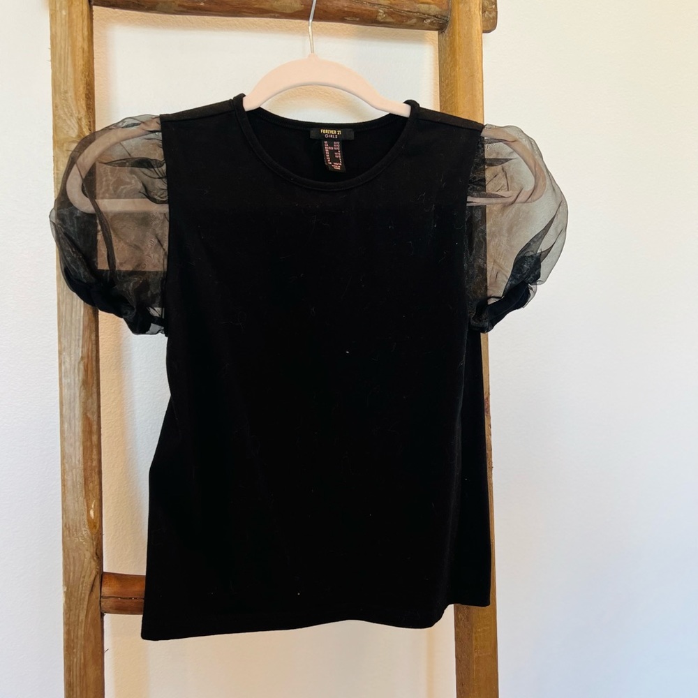 Forever 21 Girls Puffed Sleeve Black Top